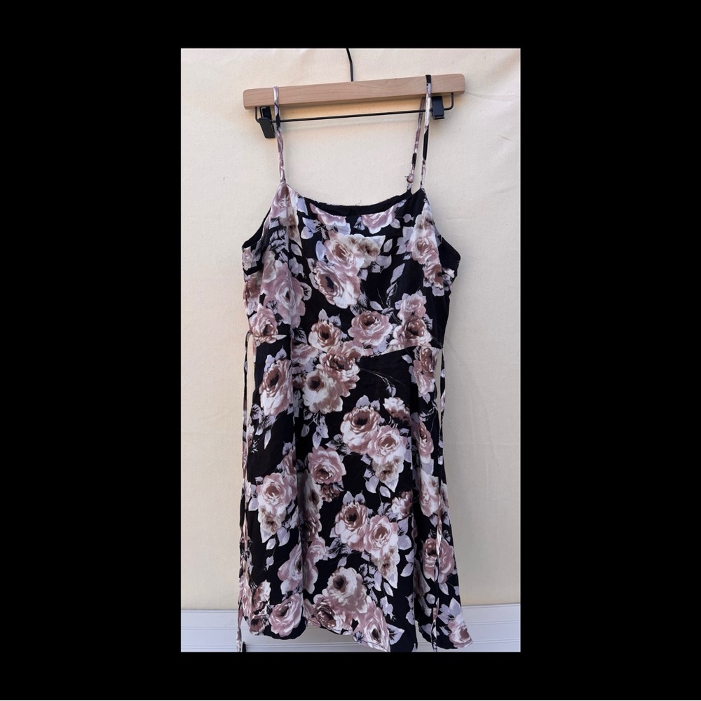 Honey Punch Black Floral Midi Dress with Blush Roses